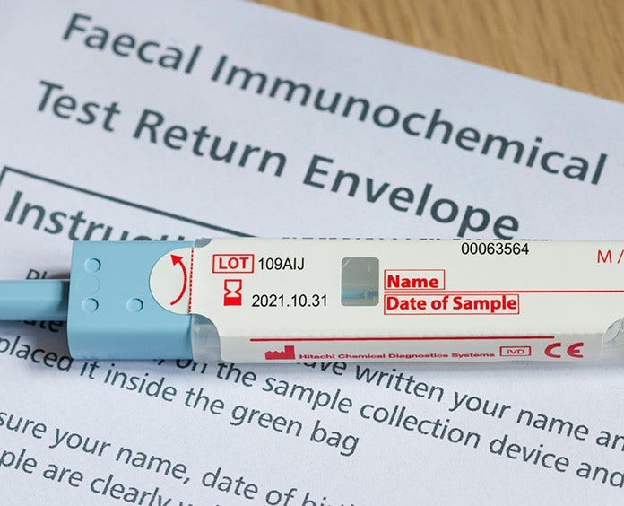 faecal immunochemical test return envelope with name and date  of sample
