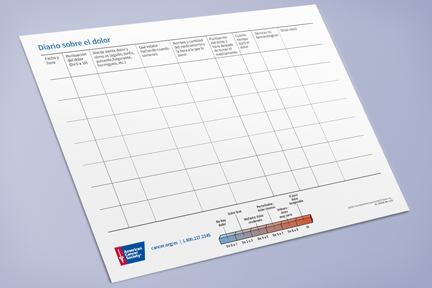 Form with spaces for date and time of pain, pain score, and details about the type of pain, circumstances, and medications taken.