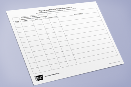 Form listing test, reference range, and test results for multiple dates.