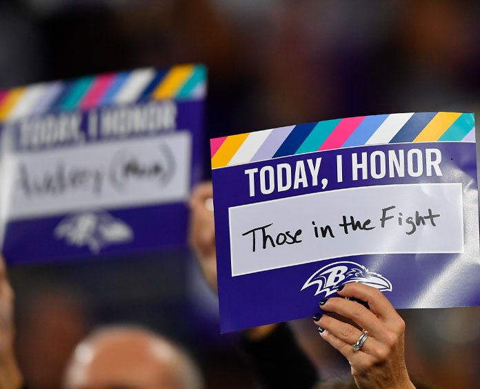 A flyer that says "today, I honor those in the fight being held up by a person 