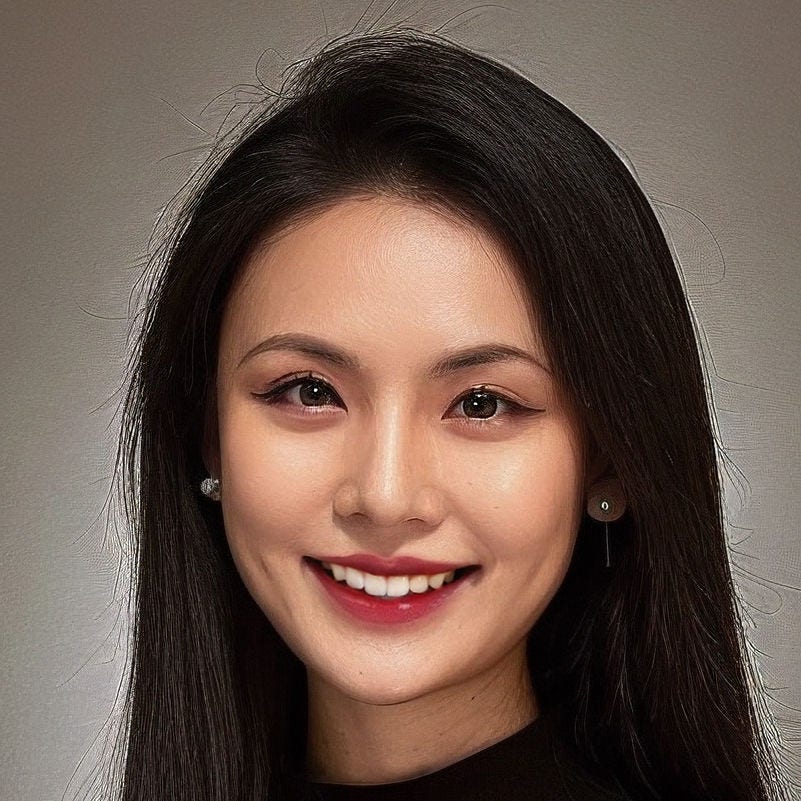 Headshot of Qinran Liu, PhD, MPH; long black hair, stud earrings, black sleeveless top. 