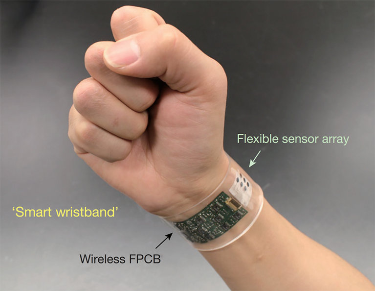 image of flexible sensor array wristband for "On Skin Labs" research news article